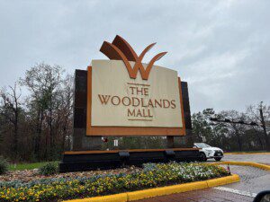 The Woodlands Mall entrance sign in The Woodlands, Texas