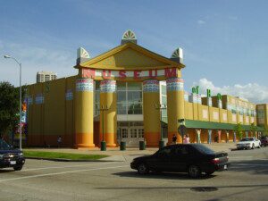 Children's Museum Houston colorful exterior showing whimsical architecture with yellow columns and Museum signage