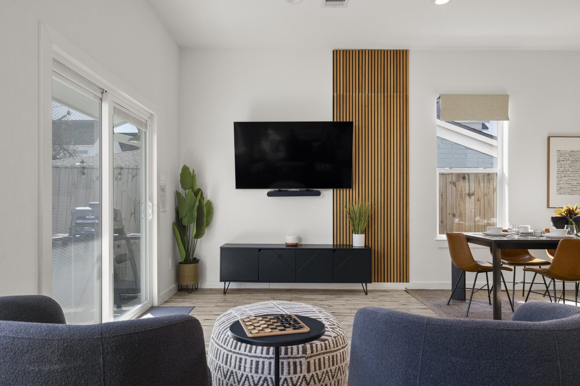 Open concept living and dining area at The Landing Pad Houston vacation rental near NRG Stadium